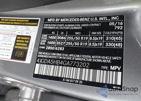 2016 Mercedes-Benz Gle 350 4Matic из США, поврежденный, VIN 4JGDA5HB4GA773202